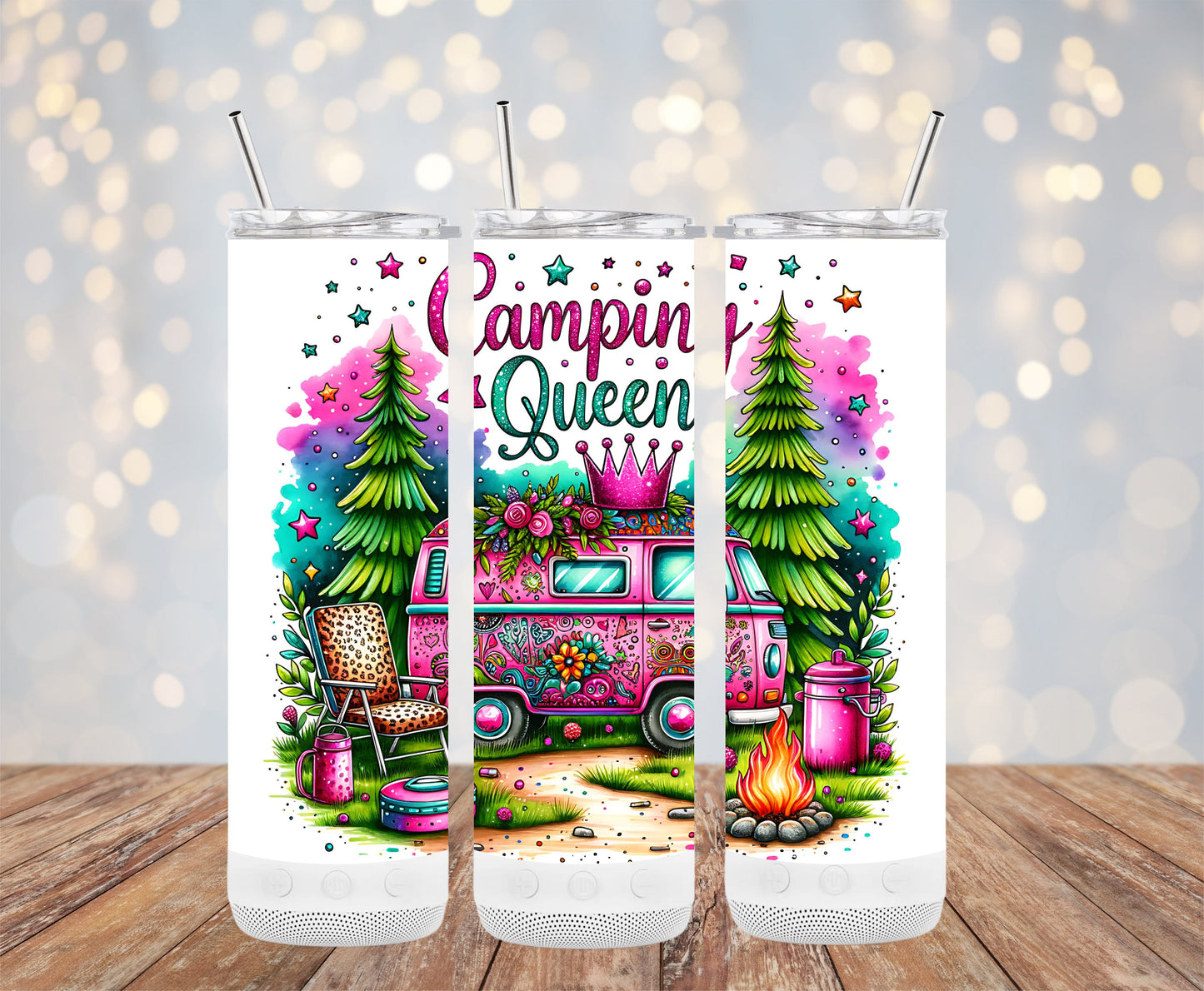 Camping Queen Tumbler with Forest and Campfire product type