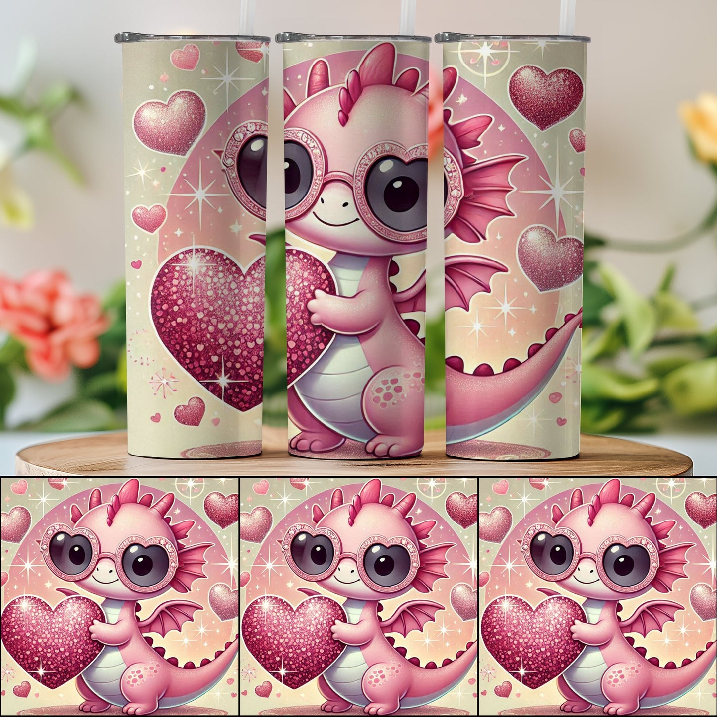 Cute Pink Dragon with Heart Print Tumbler product