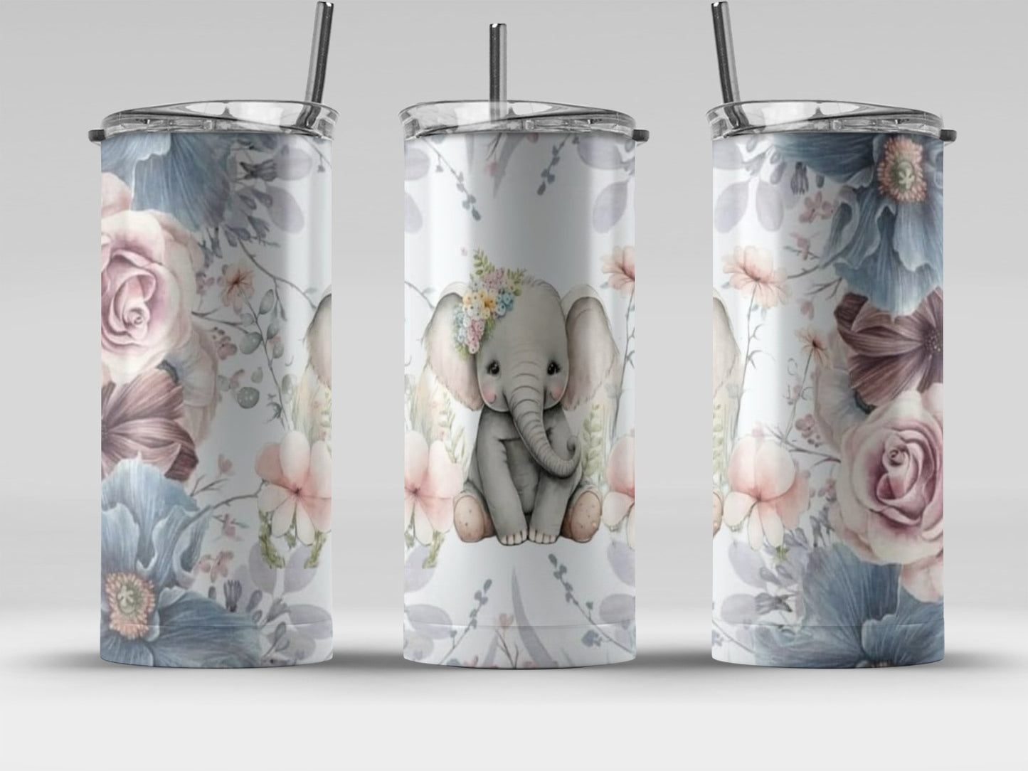 Adorable Baby Elephant Floral Design Tumbler product type