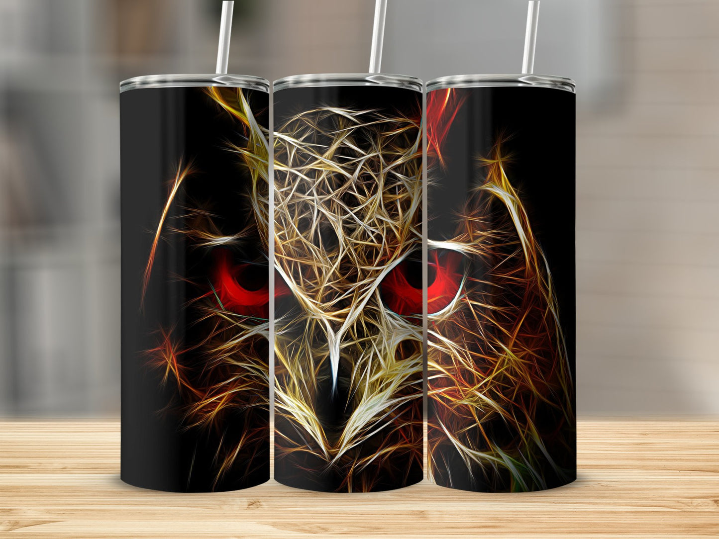 Striking Owl Design Black Background Travel Mug product
