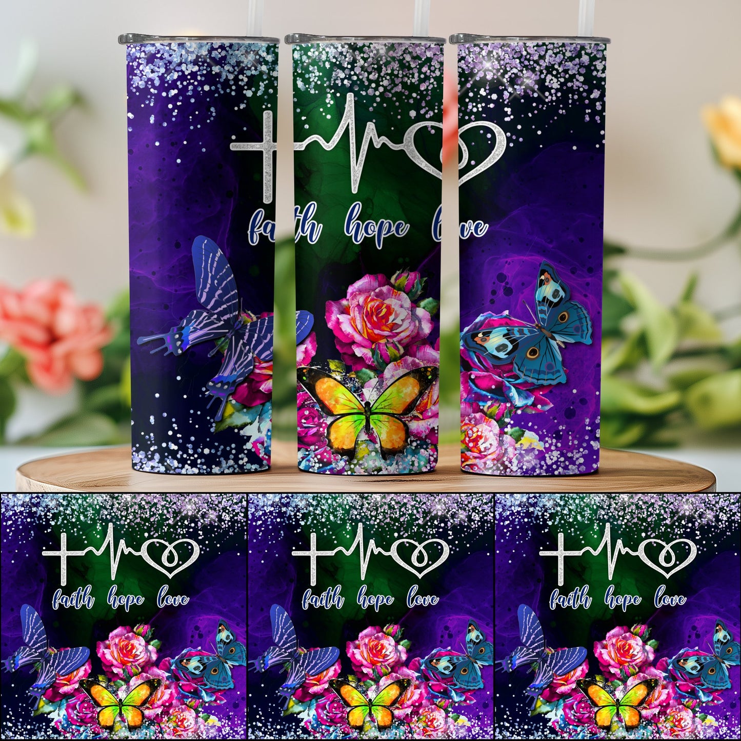 Faith Hope Love Butterfly Floral Insulated Tumbler product