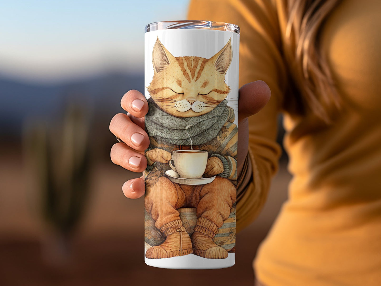 Cozy Cat with Cup of Coffee Travel Tumbler product type