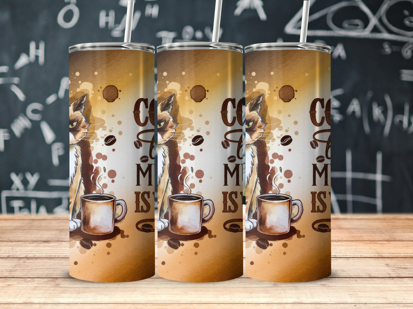 Cute Cat with Coffee Mug Tumbler Sublimated product