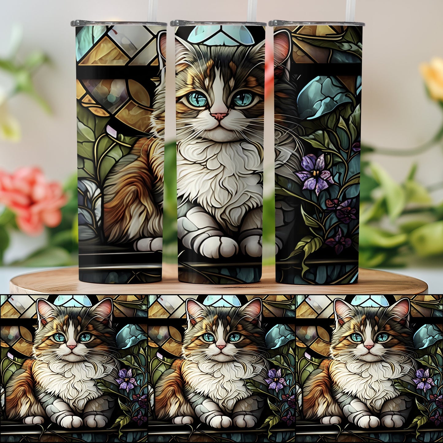 Colorful Stained Glass Inspired Cat Tumbler product