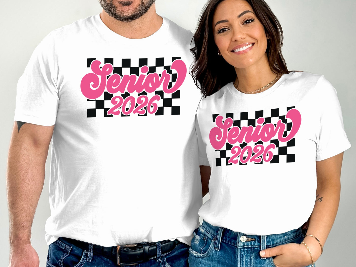 Senior 2026 Checkered Pink Graphic T-shirt product type