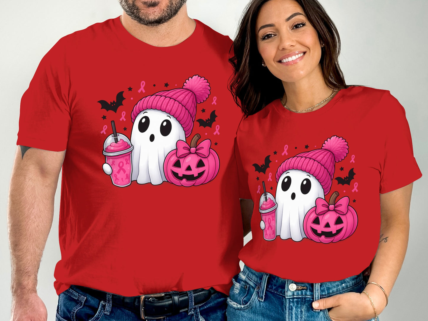 Halloween Ghost Pink Ribbon T-Shirt product type