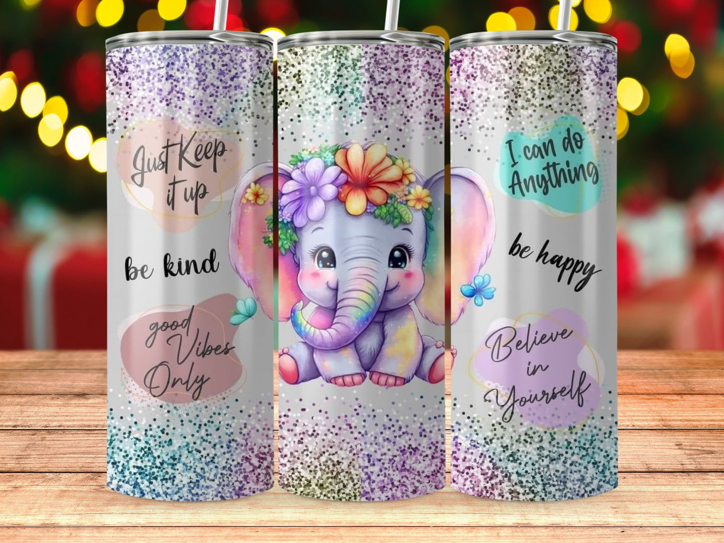 Positive Quotes Elephant Tumbler Product