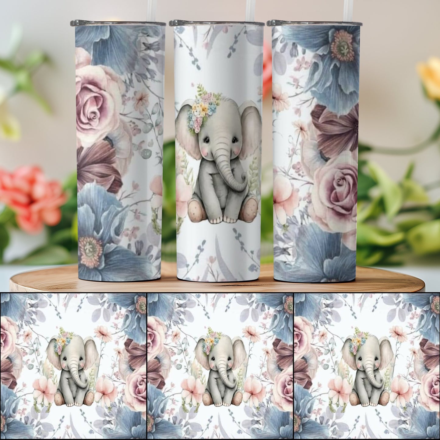 Floral and Elephant Design Patterned Tumbler product type