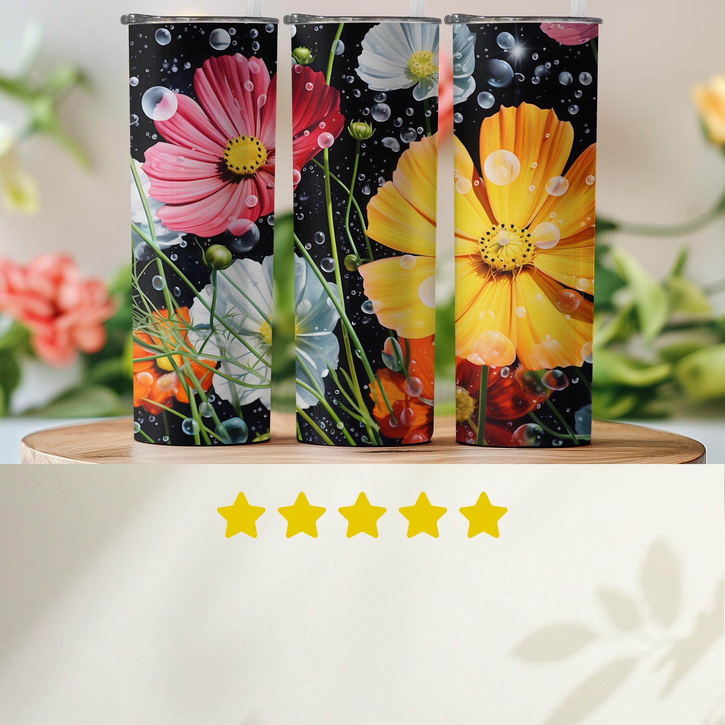 Floral Patterned Drinkware with Water Droplets product