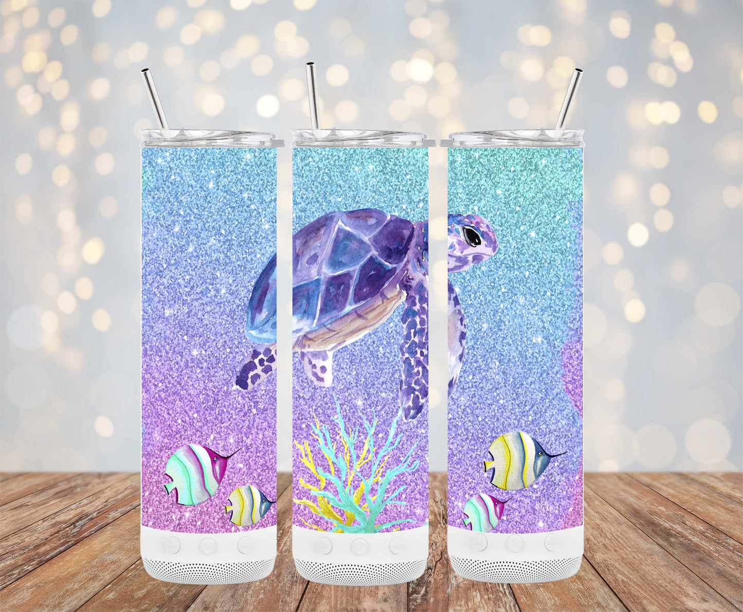 Glittery Sea Turtle and Fish Design Tumbler product