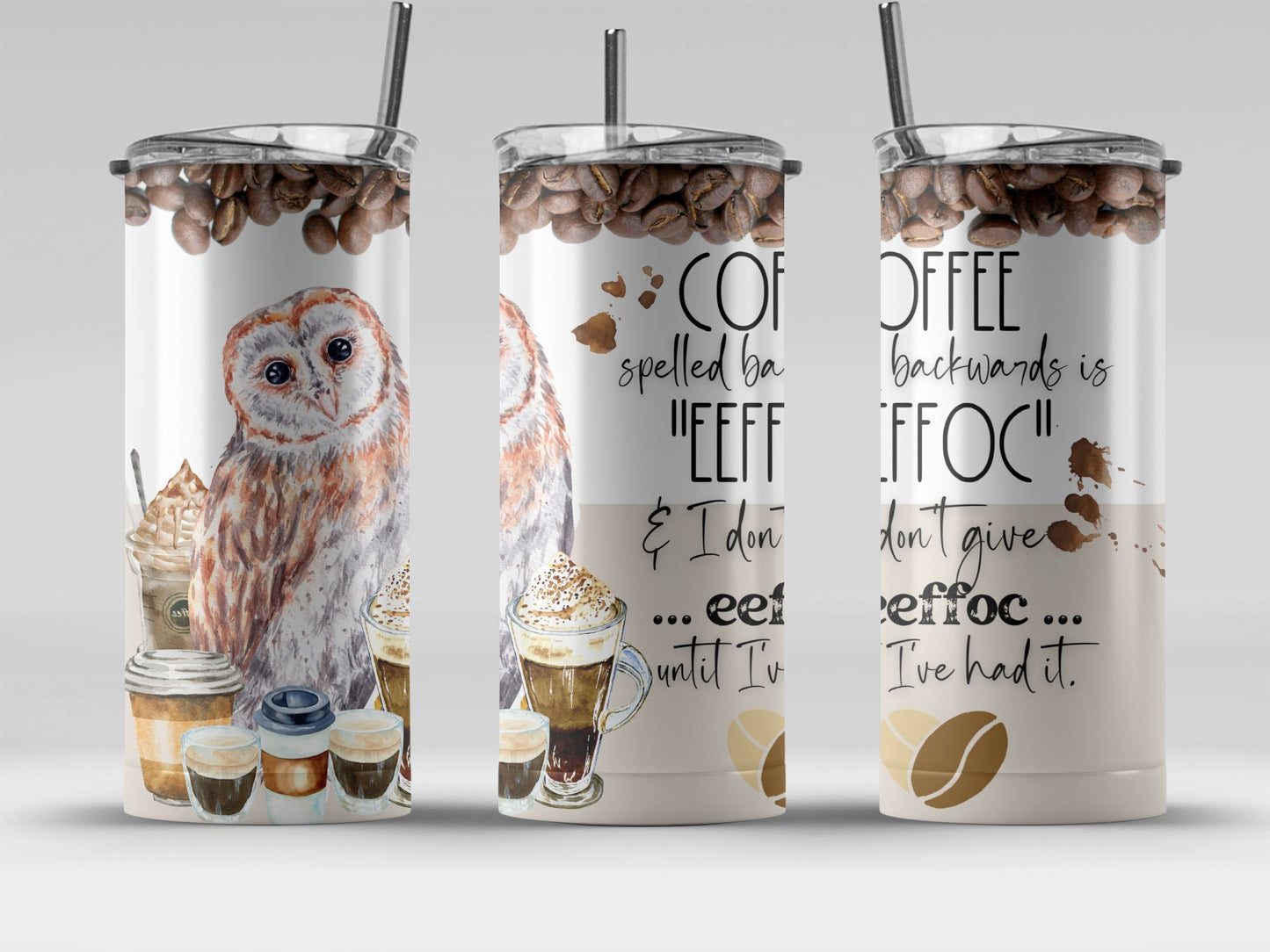 Owl and Coffee Beans Design Tumbler product