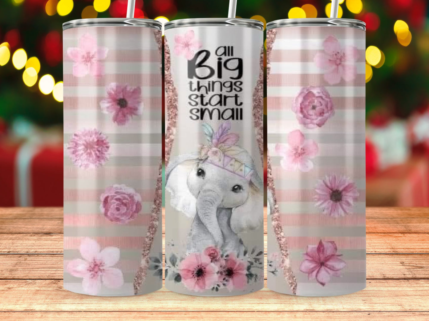 Beautiful Pink Floral Elephant Design Tumbler product