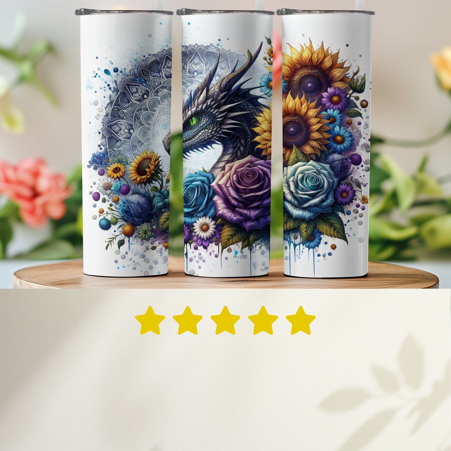 Dragon and Floral Design Tall Drinkware product