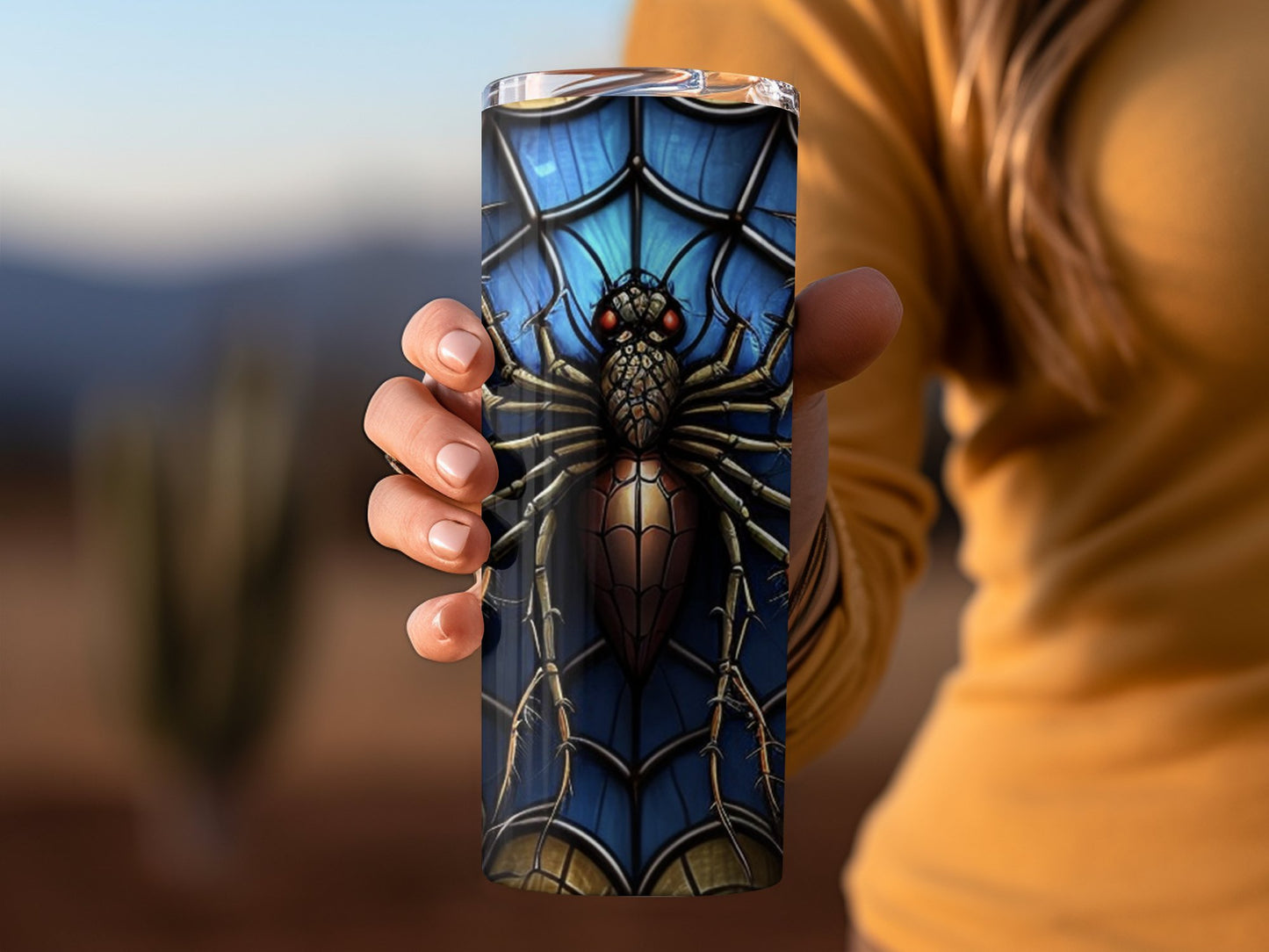 Large Spider on Blue Web Tumbler Insulated Drinkware product type