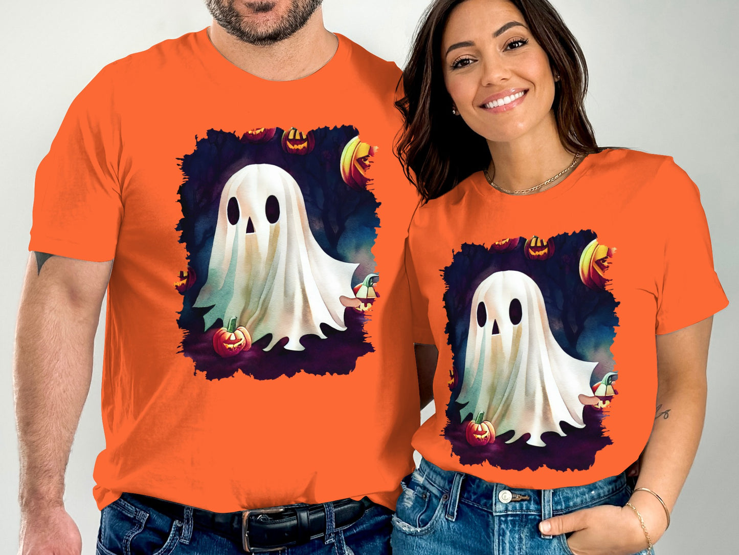 Halloween Ghost Design Unisex Orange T-Shirt product