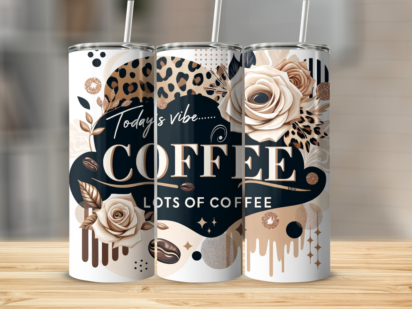 Coffee and Floral Design Tumbler Unique Drinkware Product