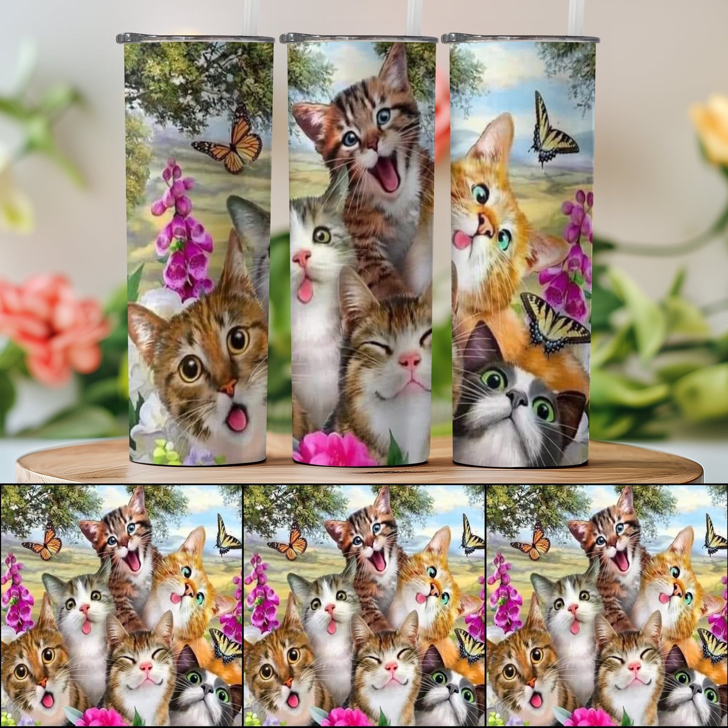 Cute Cat and Butterfly Design Tumbler product