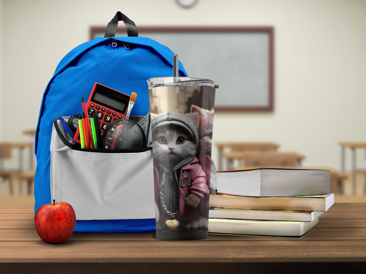 Cute Cat In Hoodie Design Travel Tumbler school product