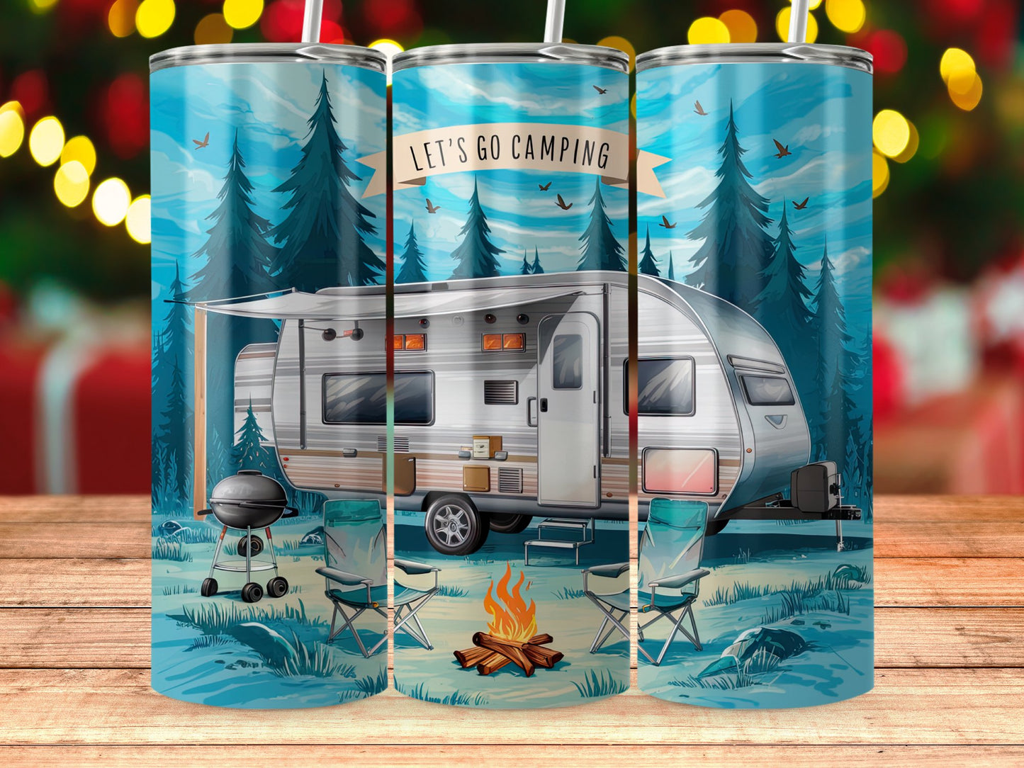 Let's Go Camping RV Scene Stainless Steel Tumbler product