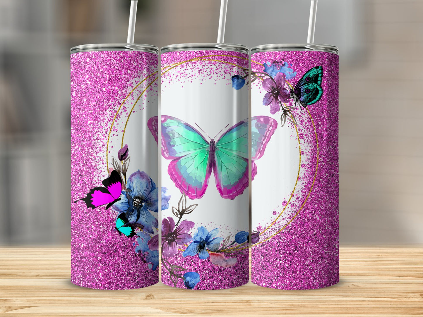 Vibrant Butterfly Sparkle Design Tumbler product type