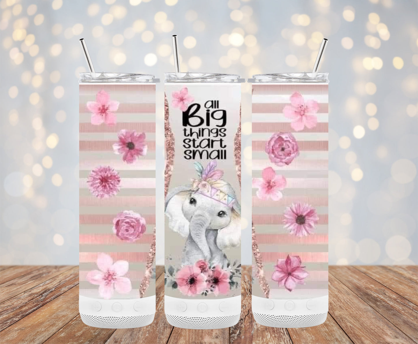 Elephant Floral Pink Tumbler Insulated Drinkware Product