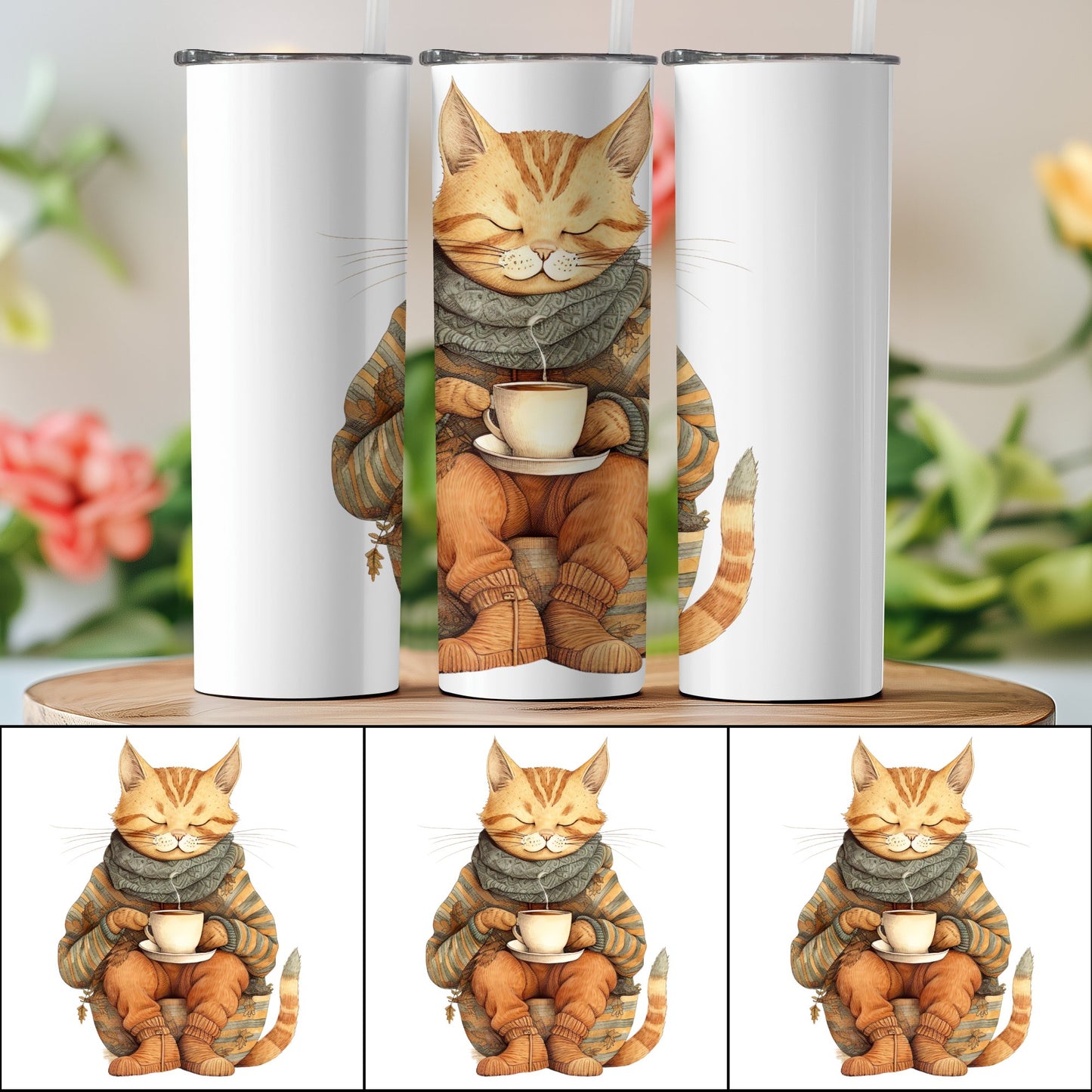 Adorable Cozy Cat in Sweater White Tumbler product type