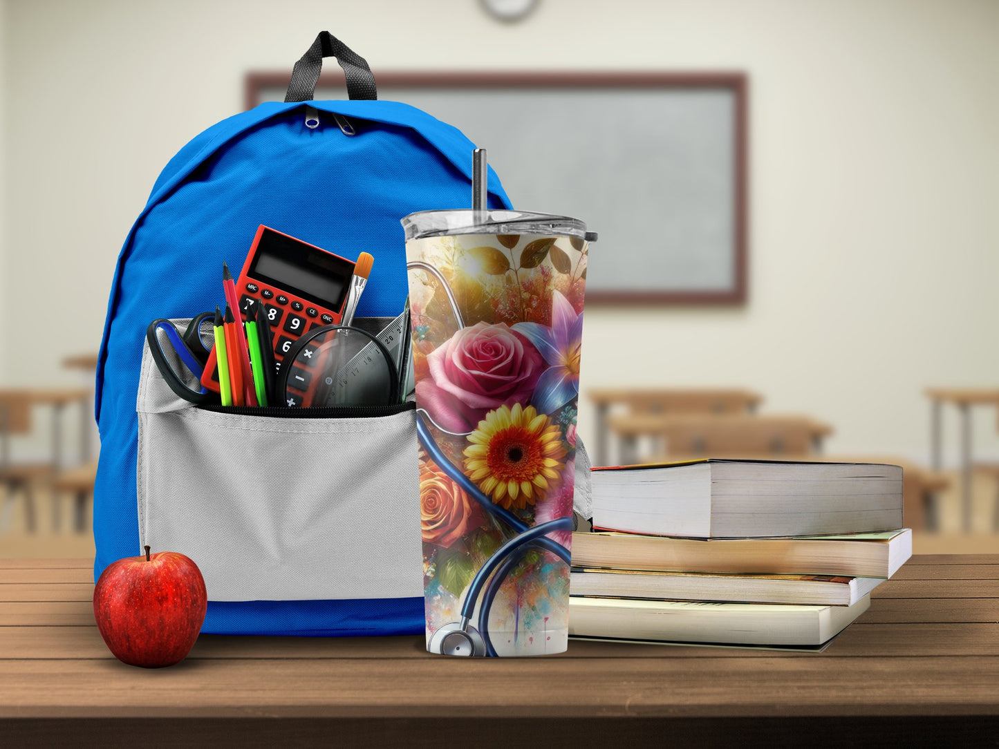 Vibrant Floral Stethoscope Design Insulated Tumbler product type