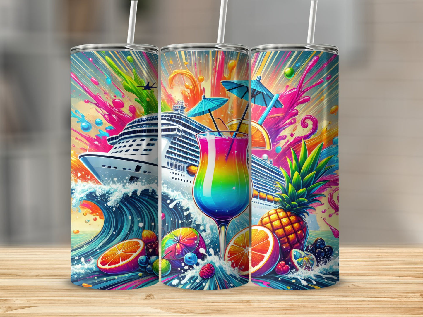Vibrant Cruise Ship and Tropical Drink Tumbler product
