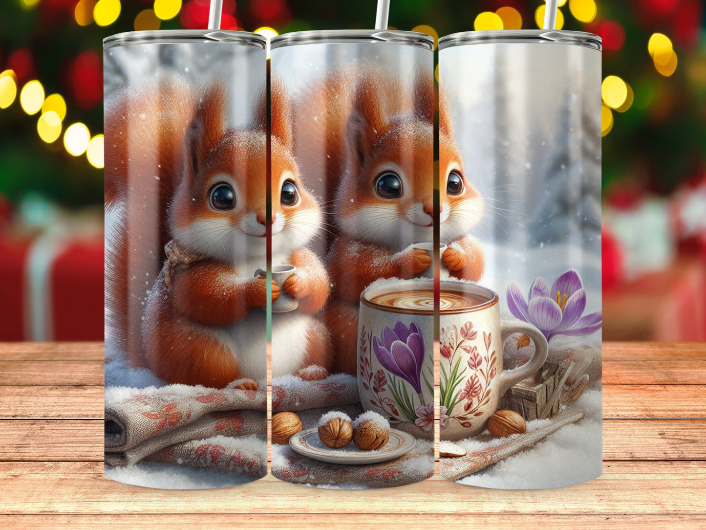 Snowy Squirrels and Coffee with Nuts on Tumbler product