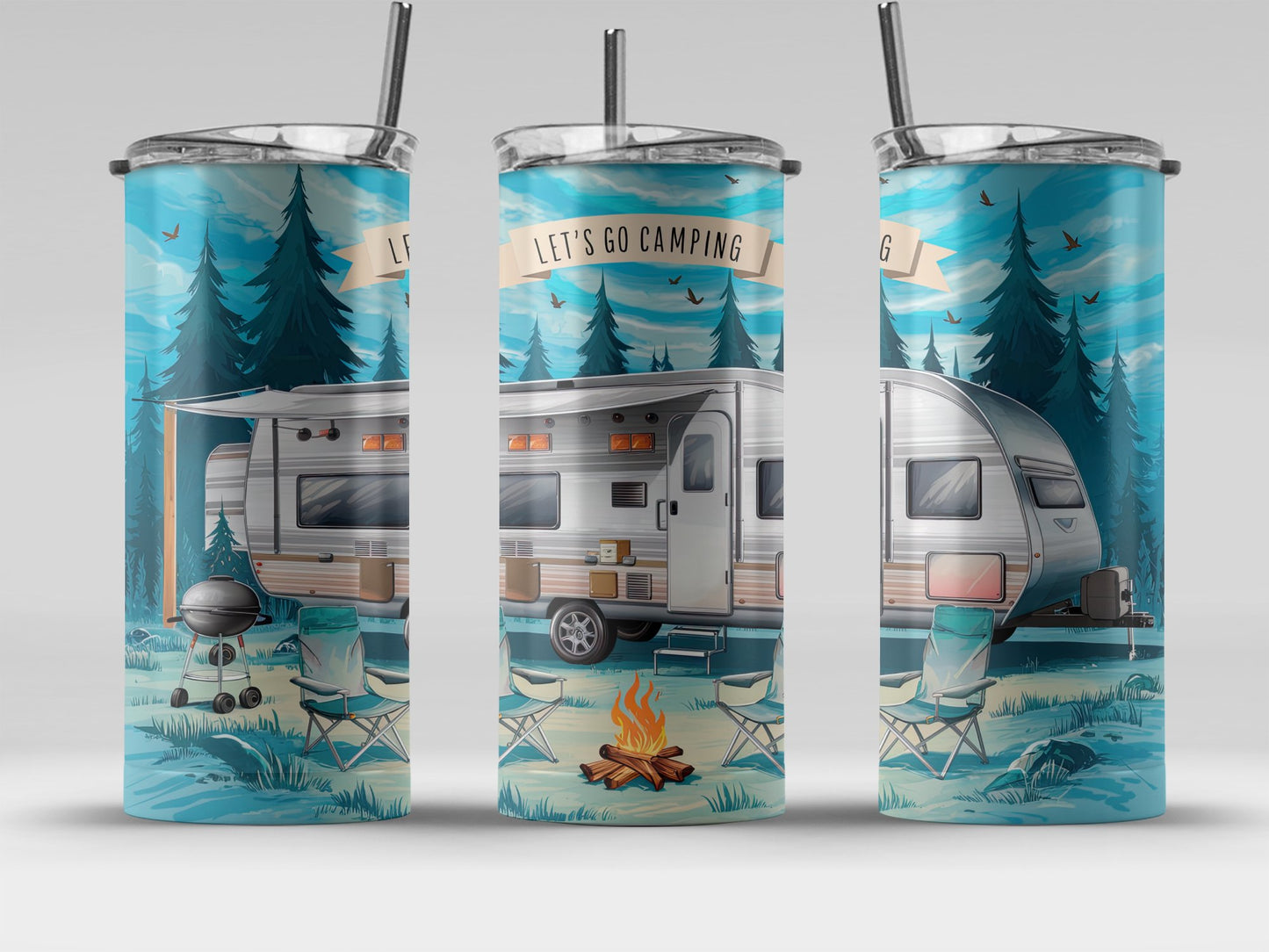Let's Go Camping Scenic Camper Insulated Drink Product