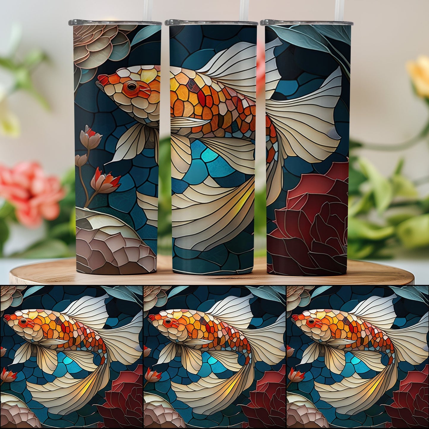 Colorful Stained Glass Fish Design Tumbler product type