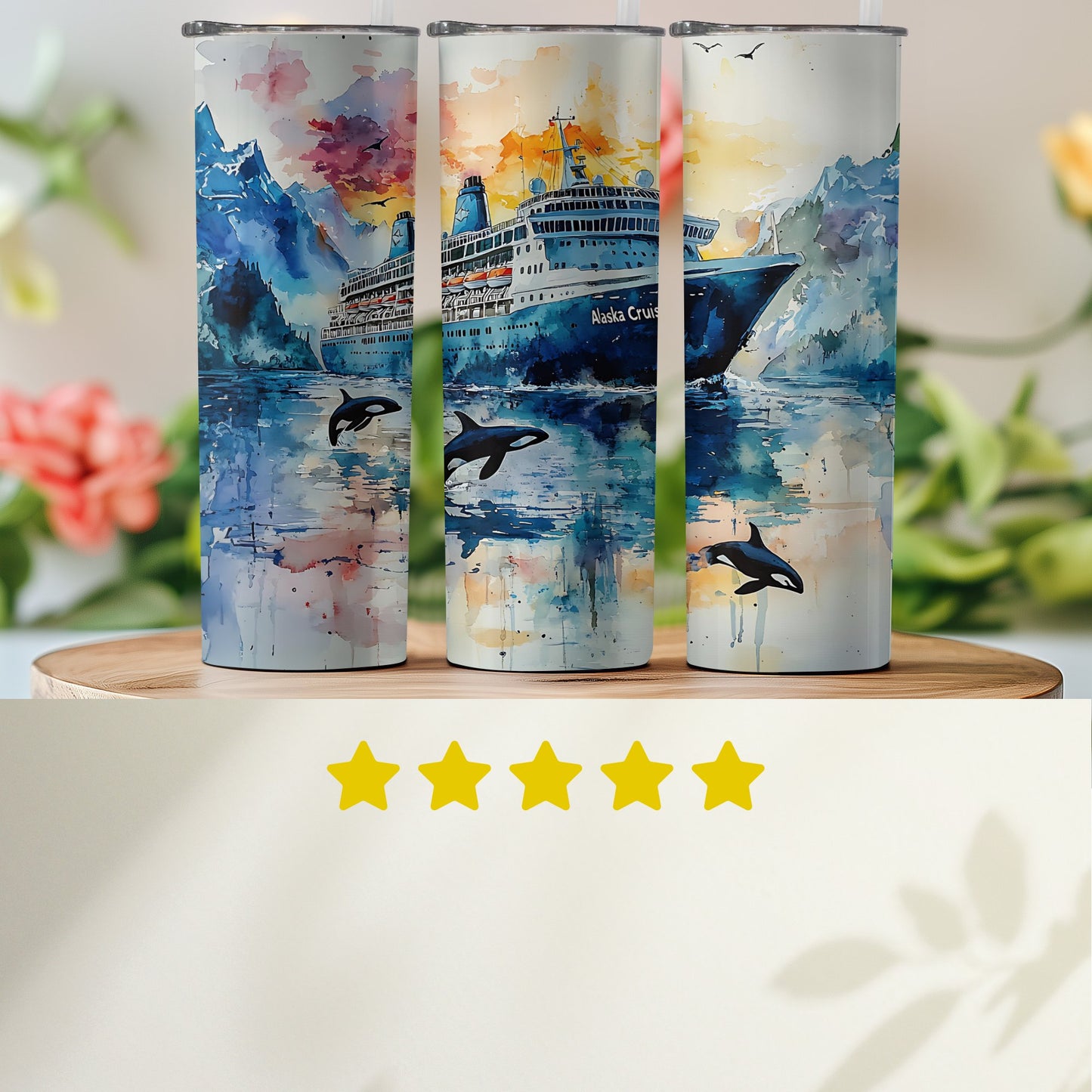 Alaska Cruise Ship Scene with Orcas Tumbler product