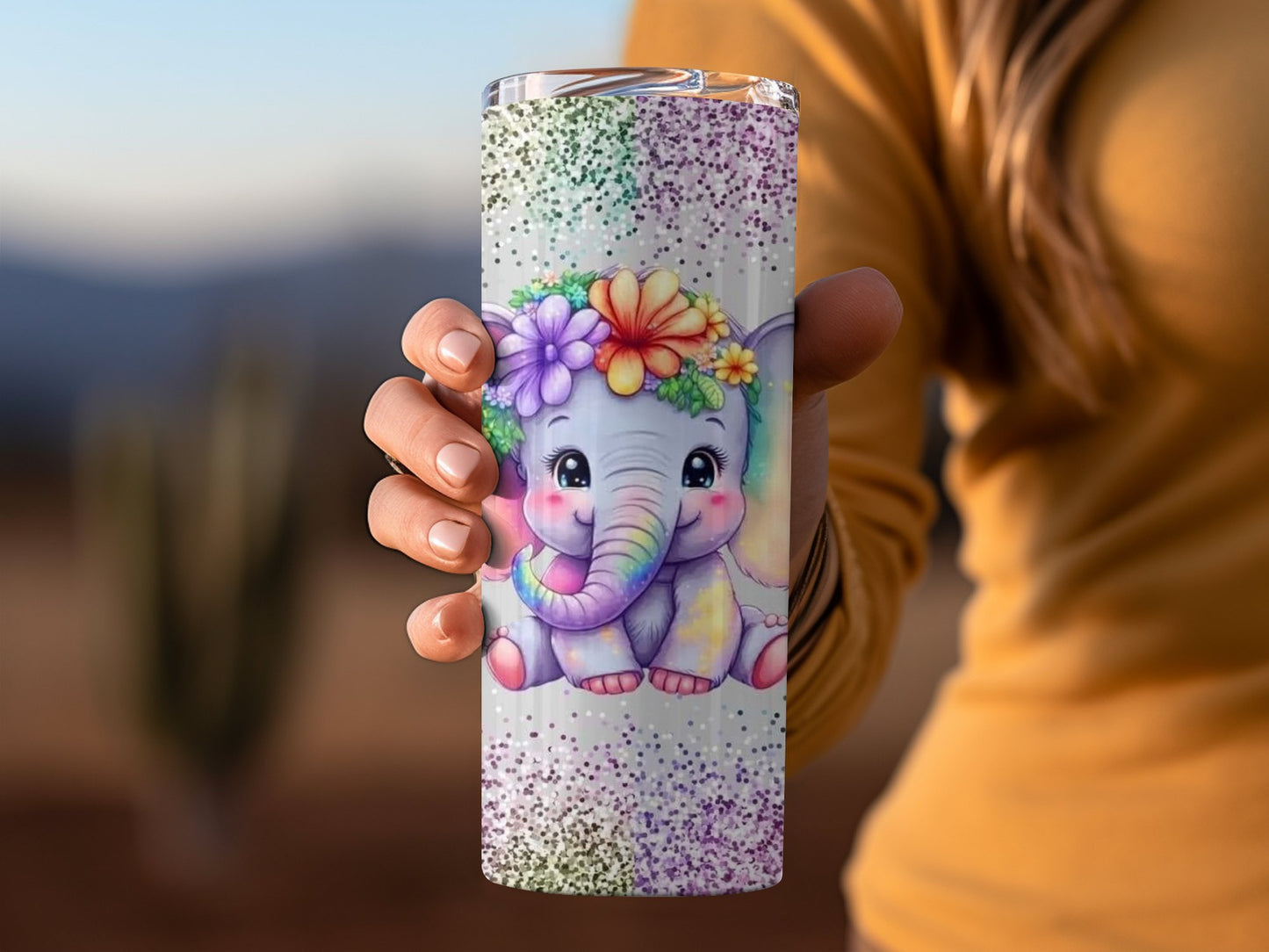 Colorful Elephant Design Glitter Tumbler product