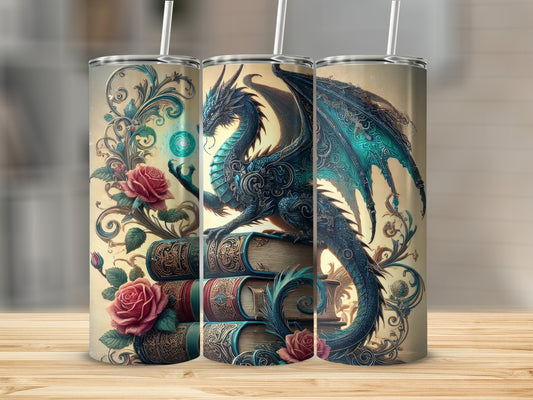 Stunning Dragon and Roses Print Tumbler product