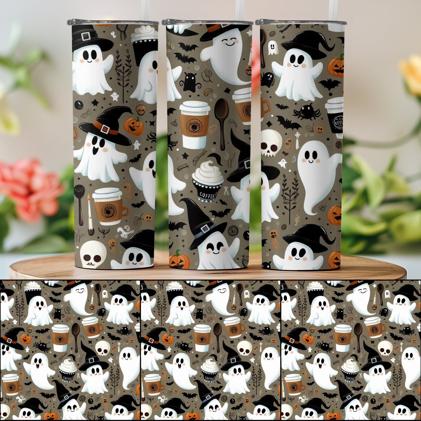Cute Halloween Ghosts and Coffee Design Tumbler product
