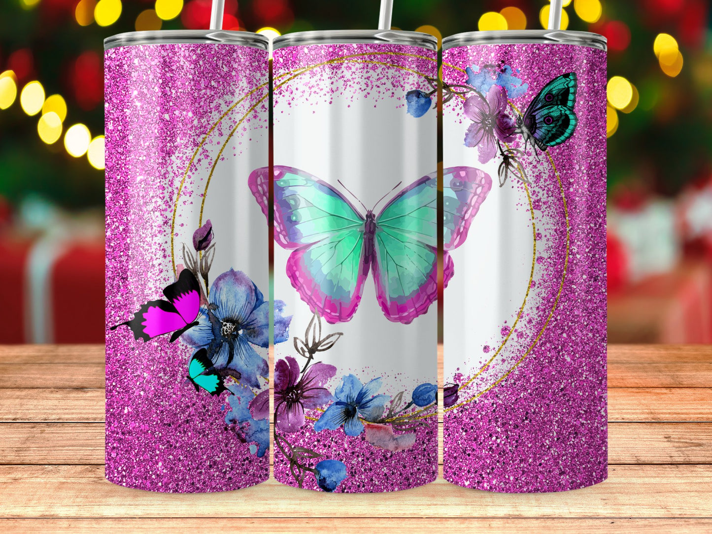 Beautiful Purple Glitter Butterfly Tumbler product