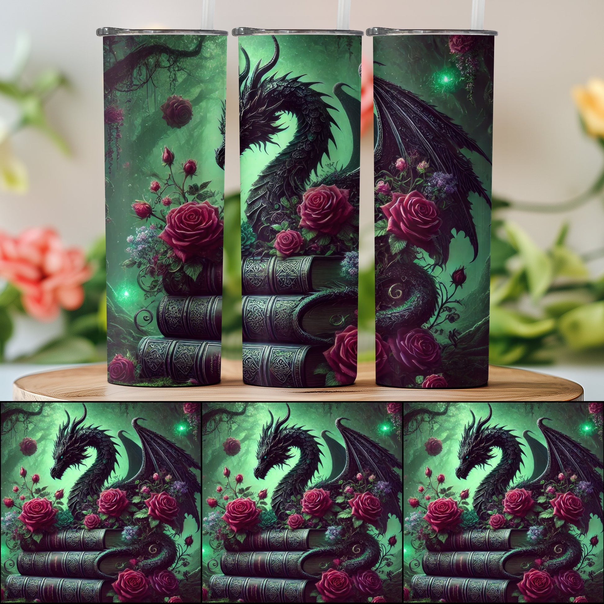 Enchanted Dragon and Roses Design Tumbler product type