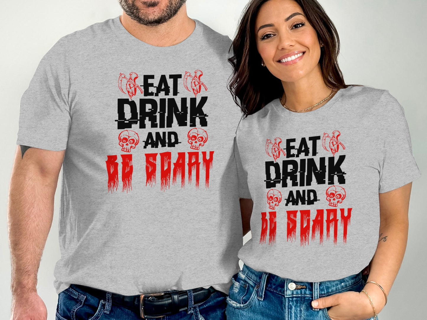 Eat Drink and Be Scary Printed Grey T-Shirt product