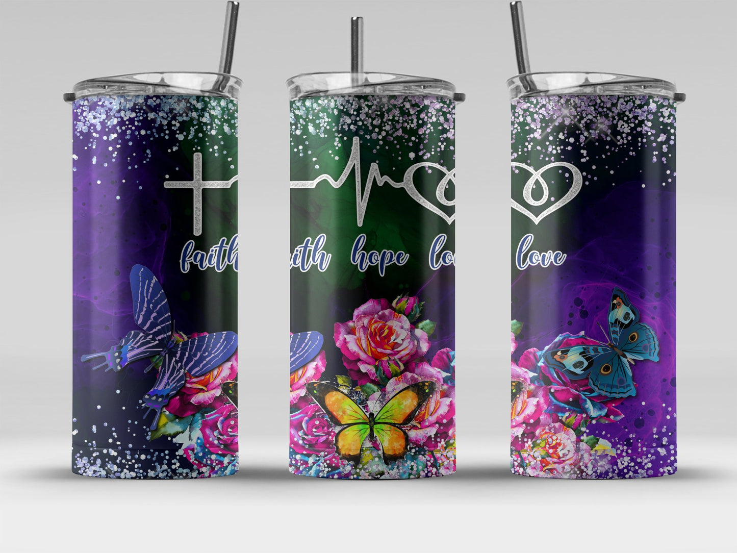 Faith Hope Love Butterfly Flower Tumbler product