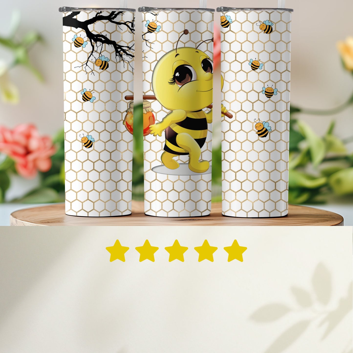Cheerful Bee Tumbler with Honeycomb Pattern product