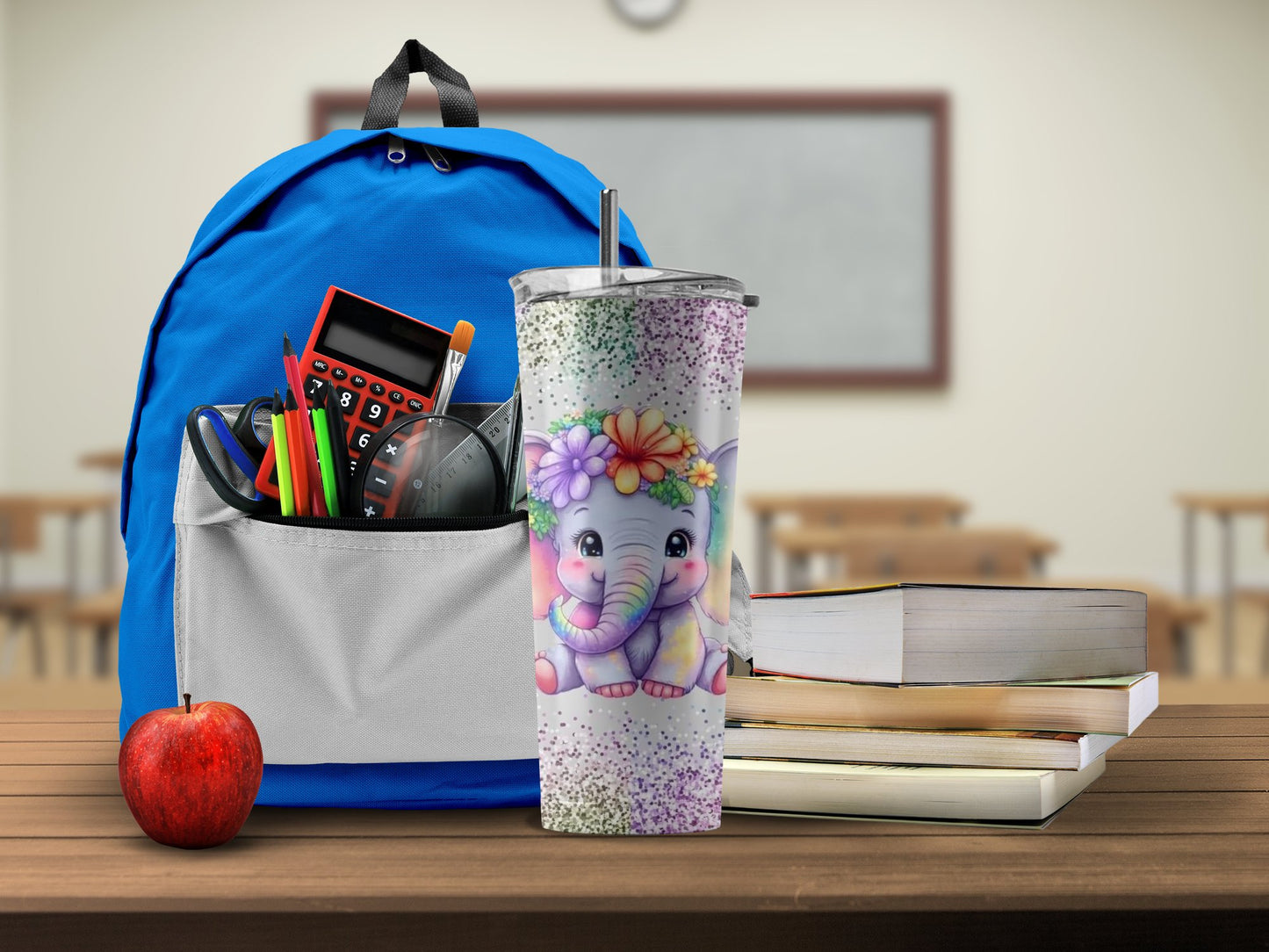 Cute Elephant Tumbler with Flowers School product