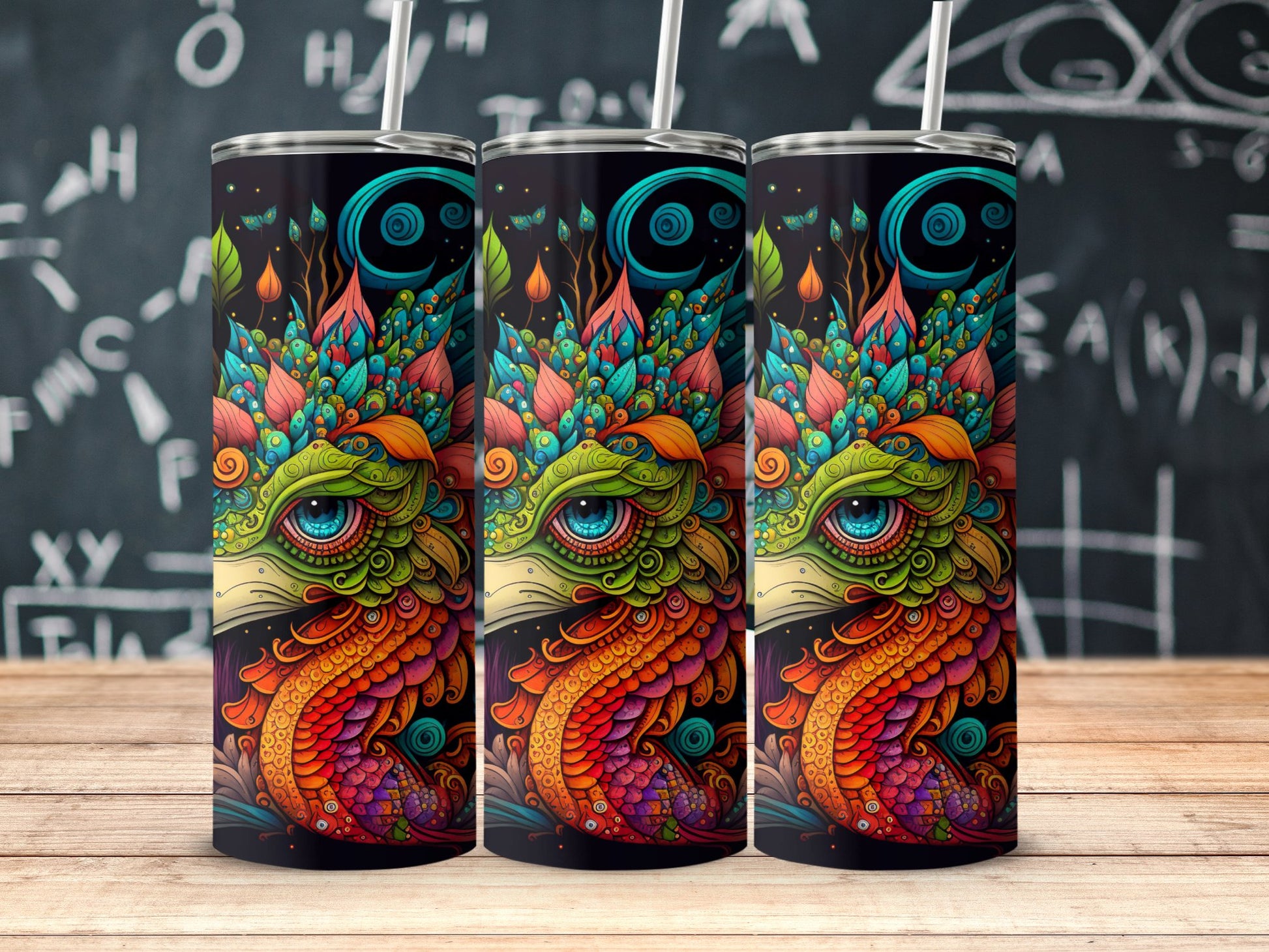 Vibrant Abstract Dragon Design Travel Tumbler product