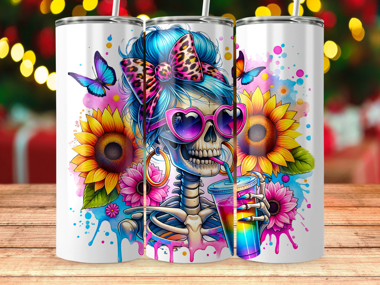 Colorful Skull with Sunglasses and Flowers product type