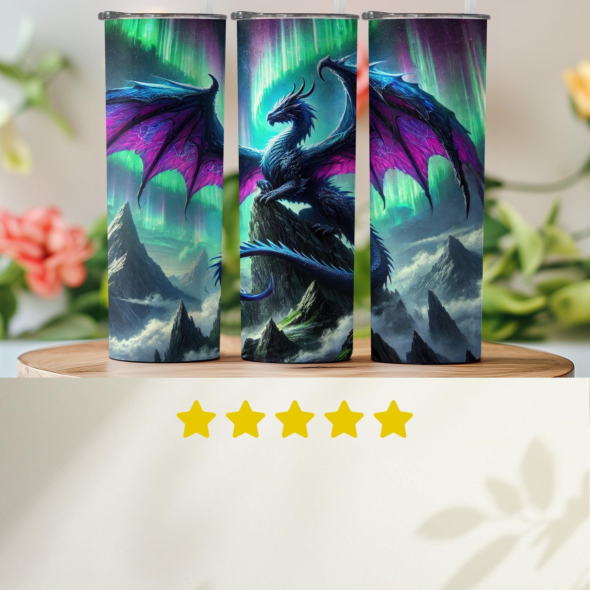 Fantasy Dragon Tumbler with Mystical Mountain Design product