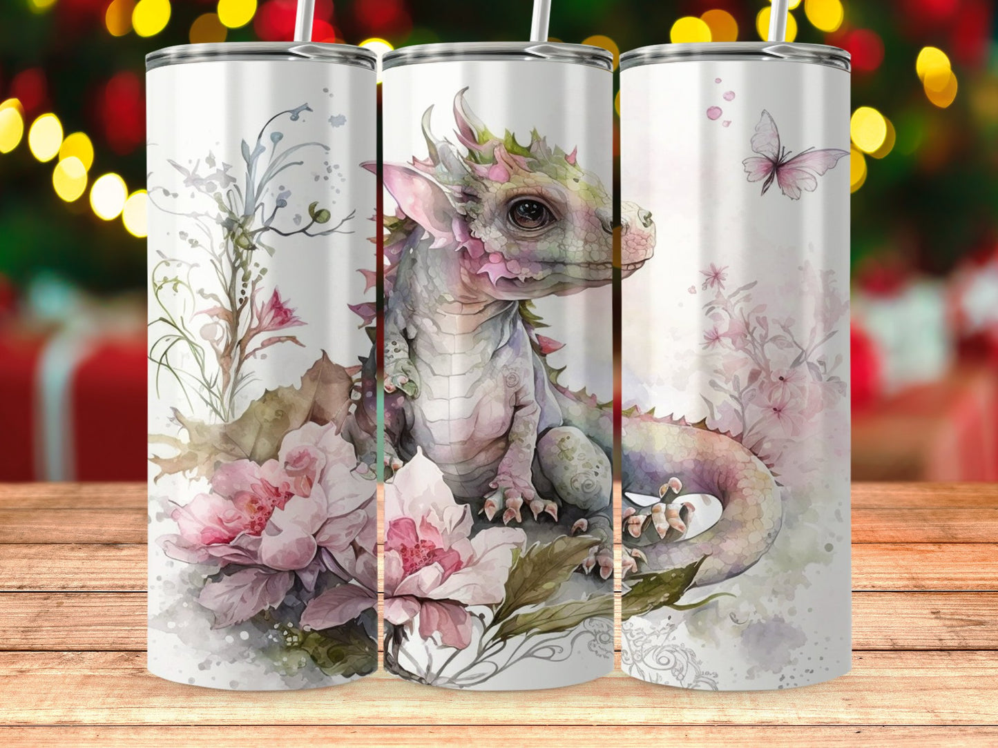 Colorful Dragon and Flowers Design Tumbler product