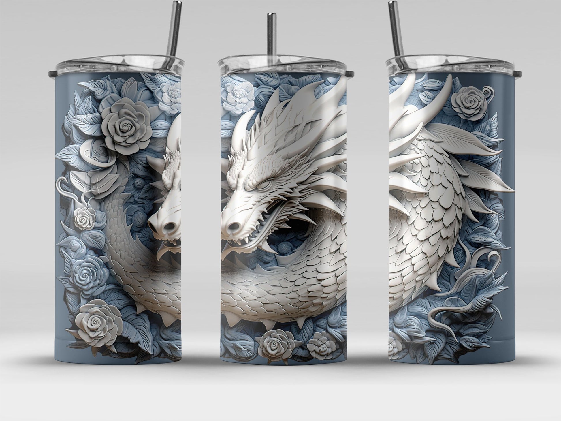Intricate Dragon and Roses Design Tumbler product
