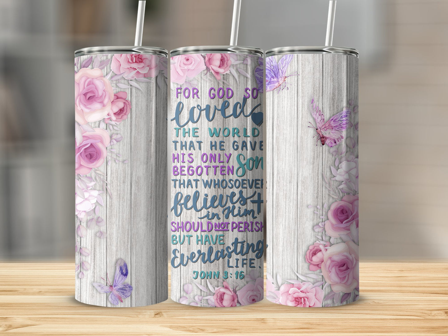 Christian Inspirational Floral Print Tumbler product