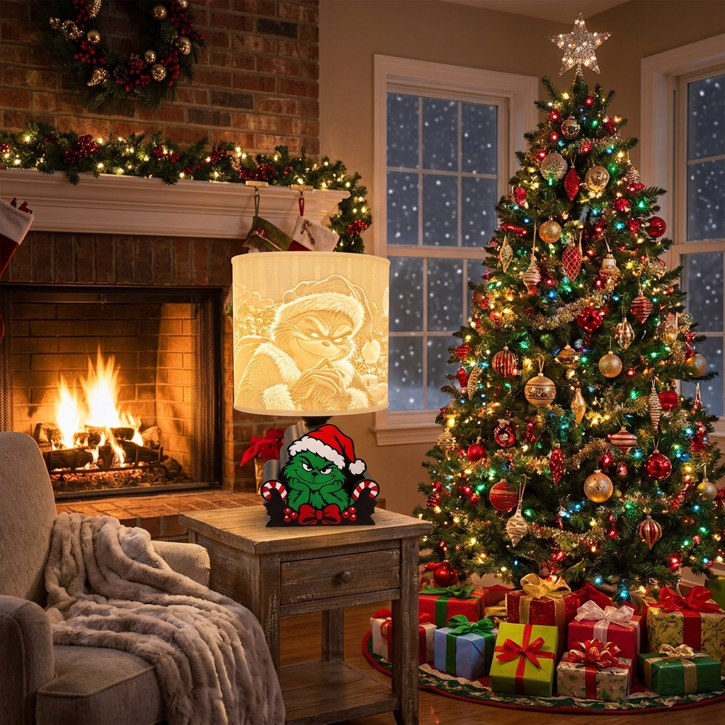 Grinch Christmas lithophane lamp lit up