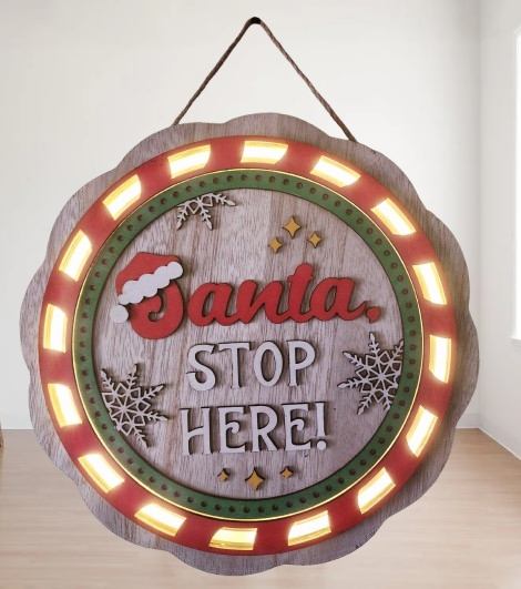 Santa Stop Here Wall Art, Christmas Decor, Holiday Decoration, Festive Sign, Christmas Gift, Seasonal Wall Hanging, Santa Claus Art