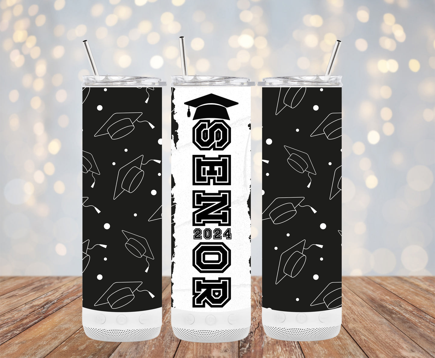 Senior Black Background Graduation Caps 2024 (Graduation Tumbler)